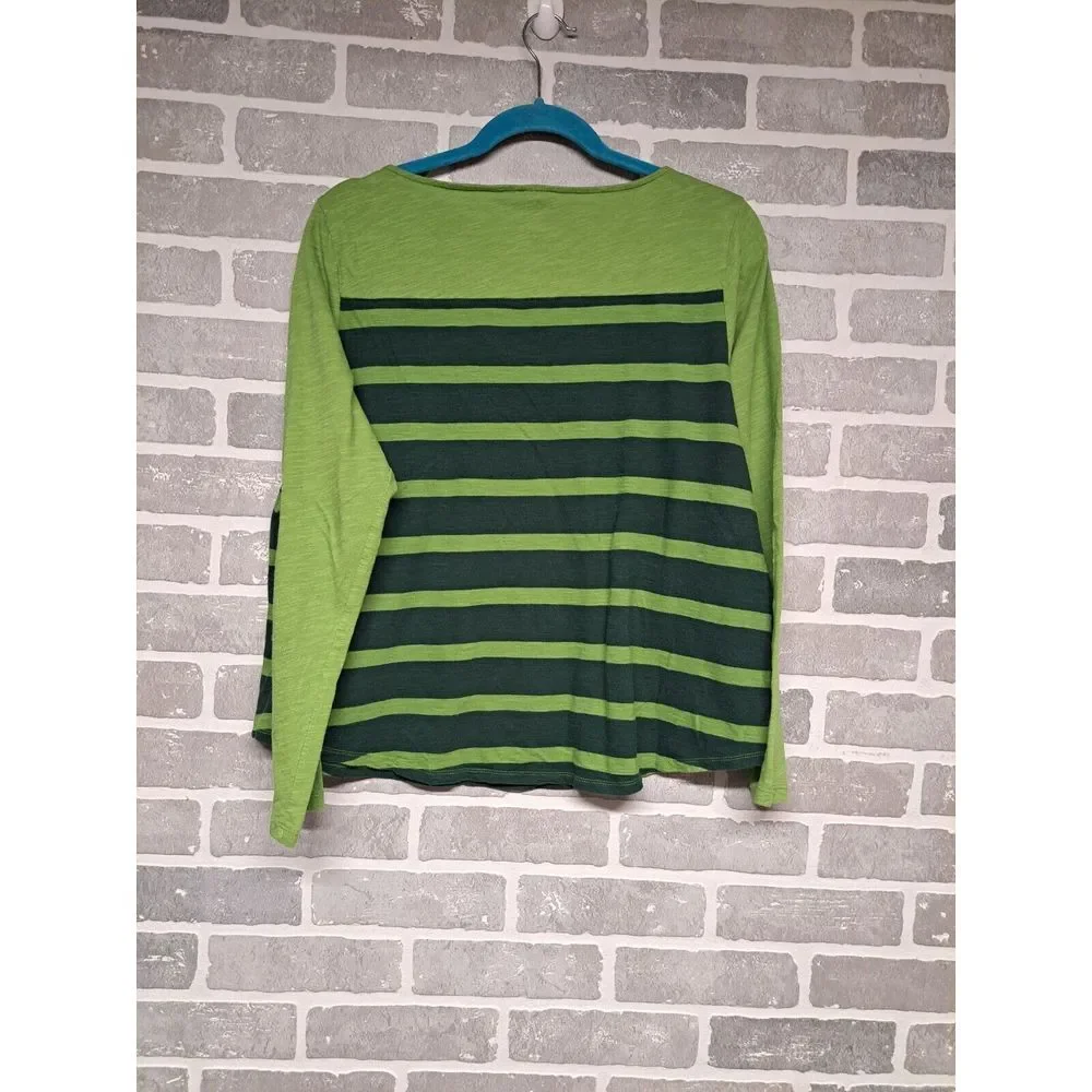 Talbots Womens‎ Striped Green Long Sleeve Pullover Cotton Blouse SIze 1X